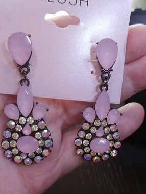 BLUSH Pink And Aurora Borealis Teardrop Drop New Statement Earrings